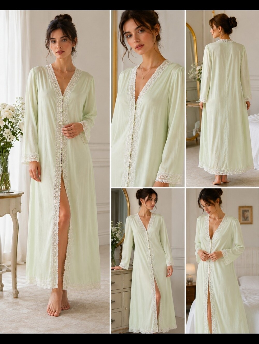 Vintage Made in Paris Peignoir / Robe – Pale Yellow Nylon with Lace Trim 1960's